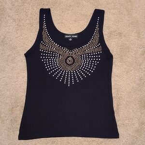 Women's Black and Gold Embellished Tank Top; Size Small